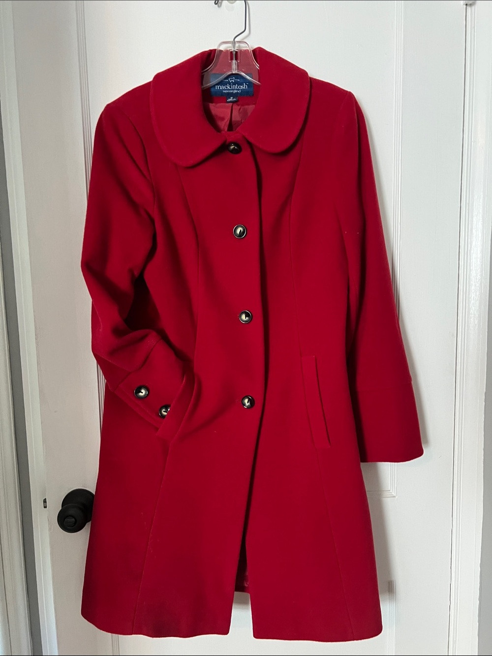 Women's Red Pea Coat with Peter Pan Collar